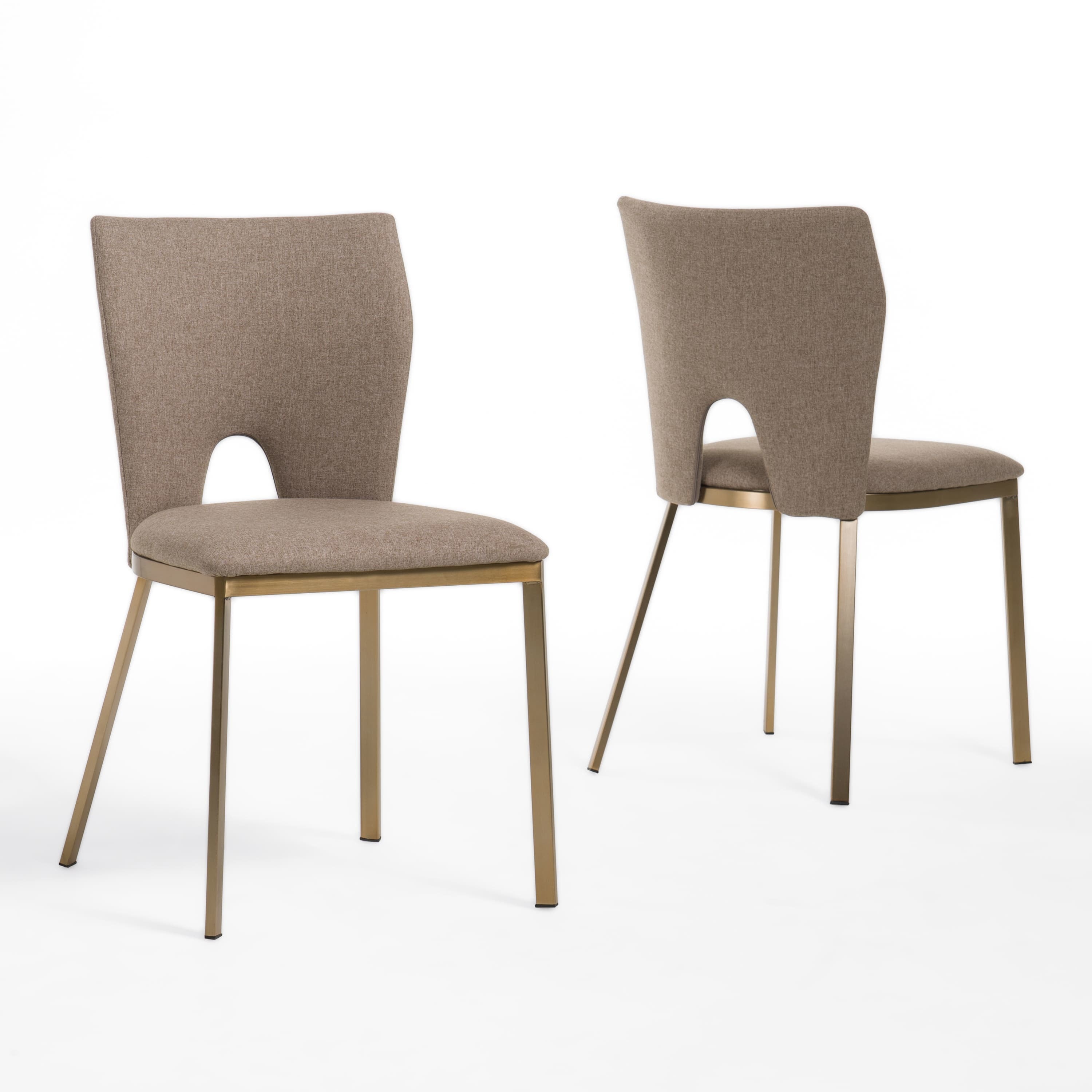 Modrest Burton Modern Beige & Brass Dining Chair (Set of 2)