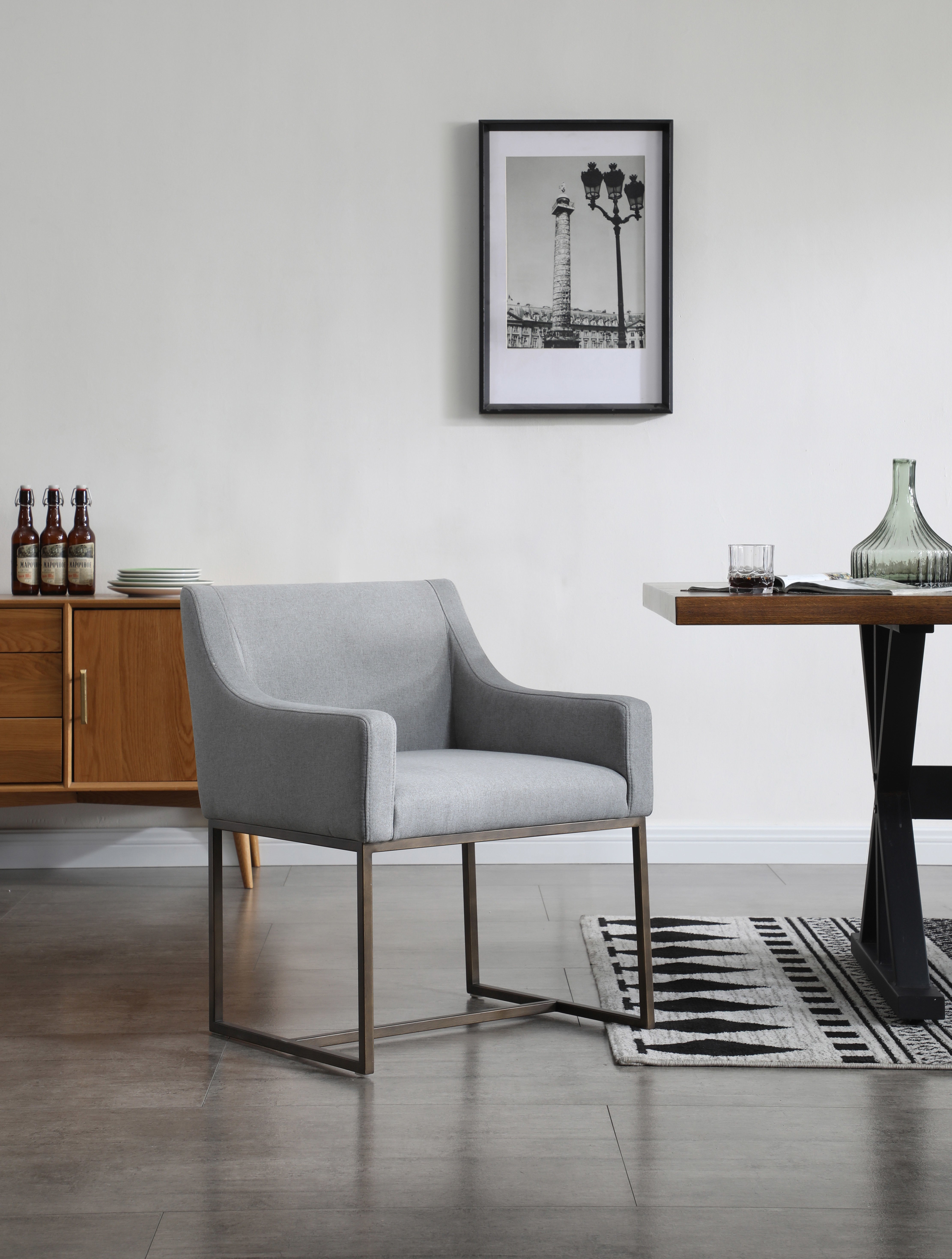 Elijah Modern Grey & Copper Antique Brass Dining Chair