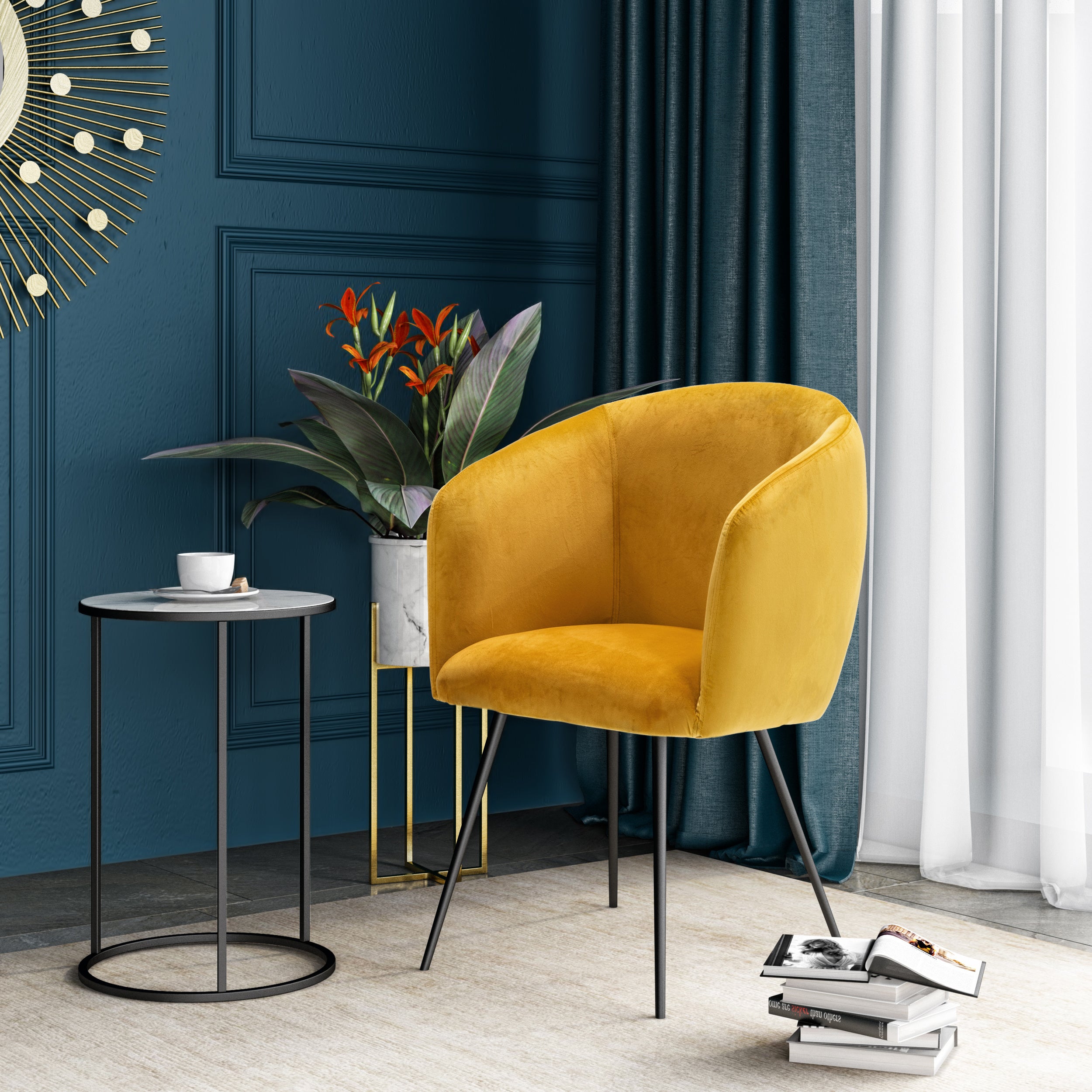 Modrest Luzerne Modern Yellow Velvet Dining Chair