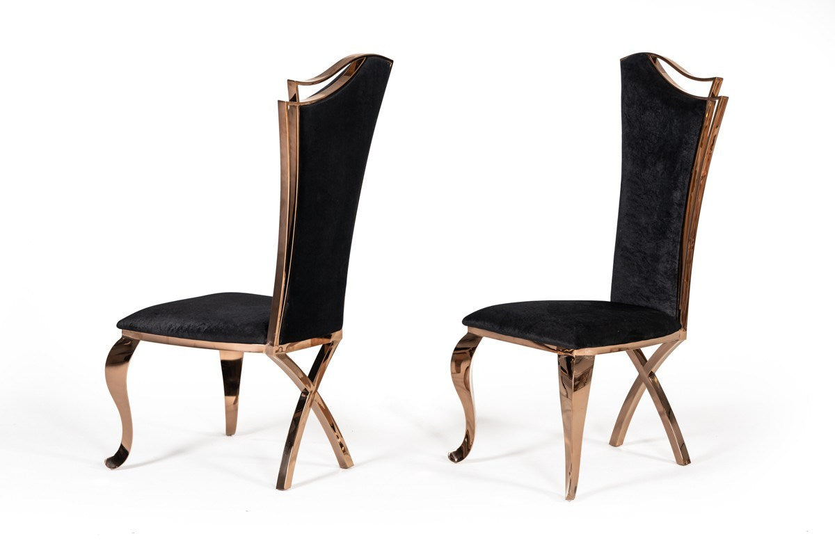 Bonnie Transitional Black Velvet & Rosegold Dining Chair (Set of 2)