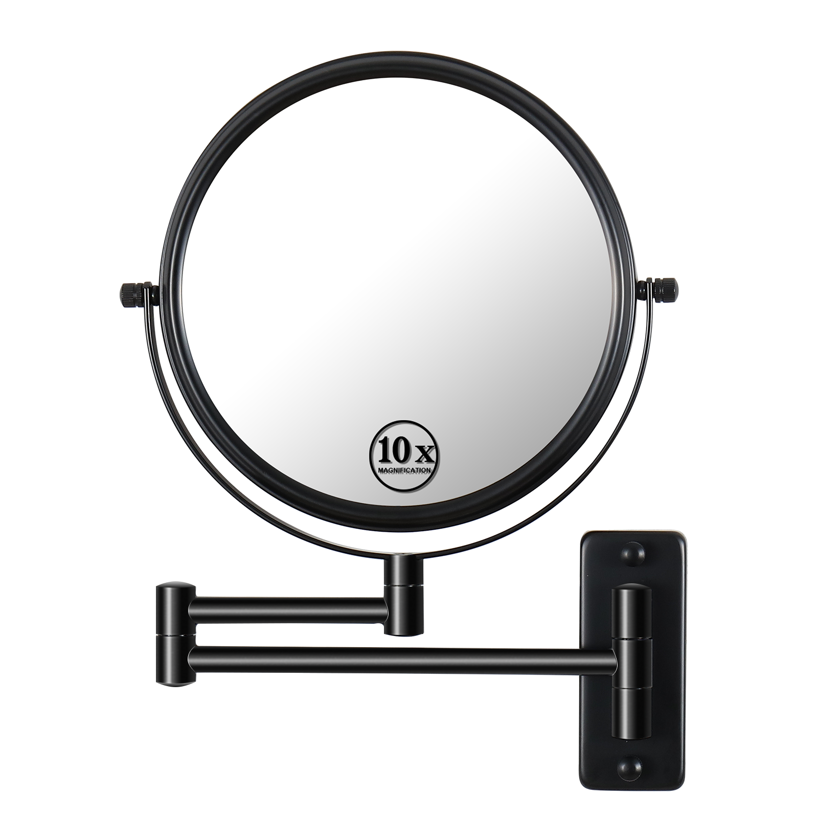 8-inch Wall Mounted Makeup Vanity Mirror, 1X / 10X Magnification Mirror, 360° Swivel with Extension Arm (Black)