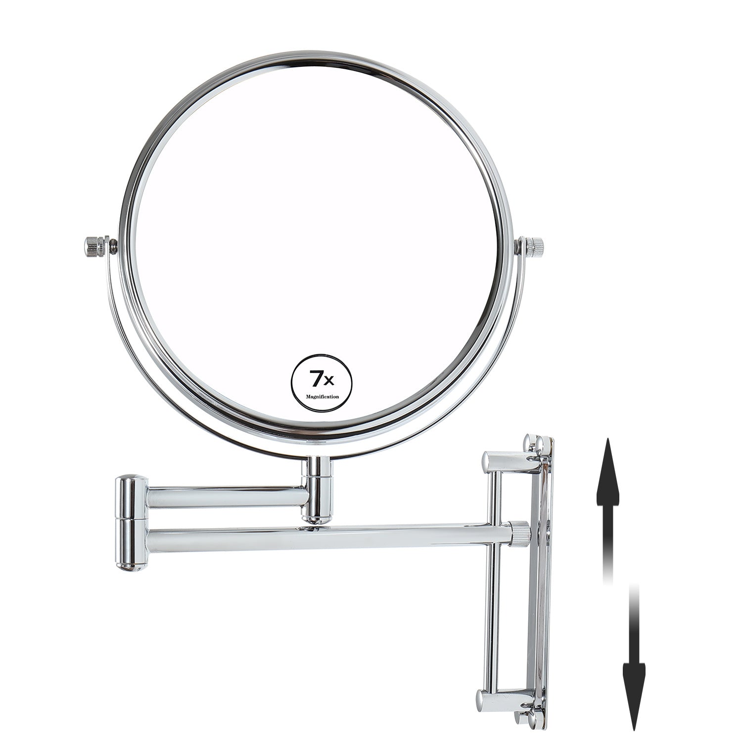 8-inch Wall Mounted Makeup Vanity Mirror, Height Adjustable, 1X / 7X Magnification Mirror, 360° Swivel with Extension Arm (Chrome Finish)