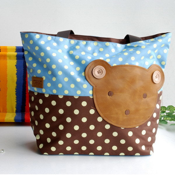 [Bear-Skyblue] Blancho Applique Kids Fabric Art Tote Bag/Shopper Bag-Big Size (16.5*5.5*12.6)
