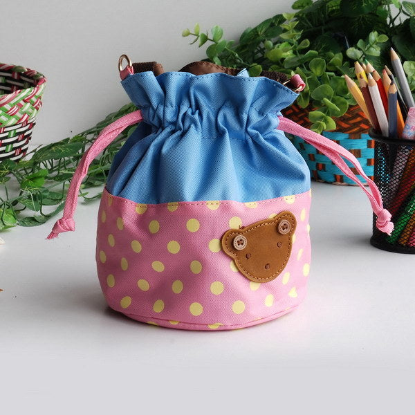 [Bear-Pink] Blancho Applique Kids Fabric Art Bucket Bag/Bento Lunch Box/Shopper Bag (5.7*6.3*7.8)