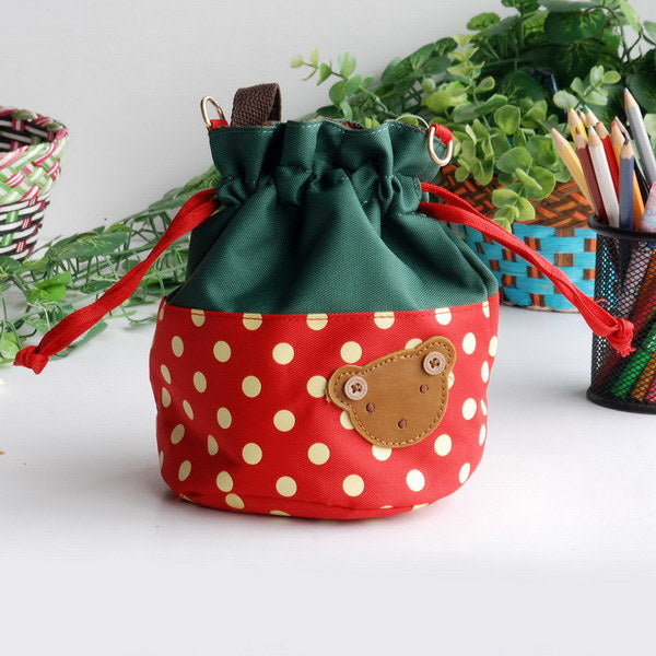 [Bear-Crimson] Blancho Applique Kids Fabric Art Bucket Bag/Bento Lunch Box/Shopper Bag (5.7*6.3*7.8)