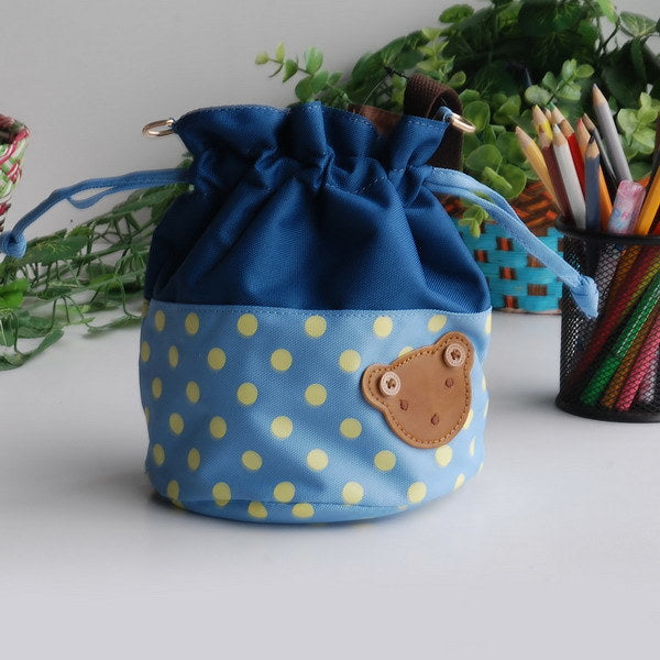 [Bear-Skyblue] Blancho Applique Kids Fabric Art Bucket Bag/Bento Lunch Box/Shopper Bag (5.7*6.3*7.8)