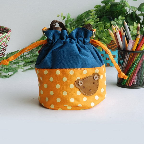 [Bear-Orange] Blancho Applique Kids Fabric Art Bucket Bag/Bento Lunch Box/Shopper Bag (5.7*6.3*7.8)