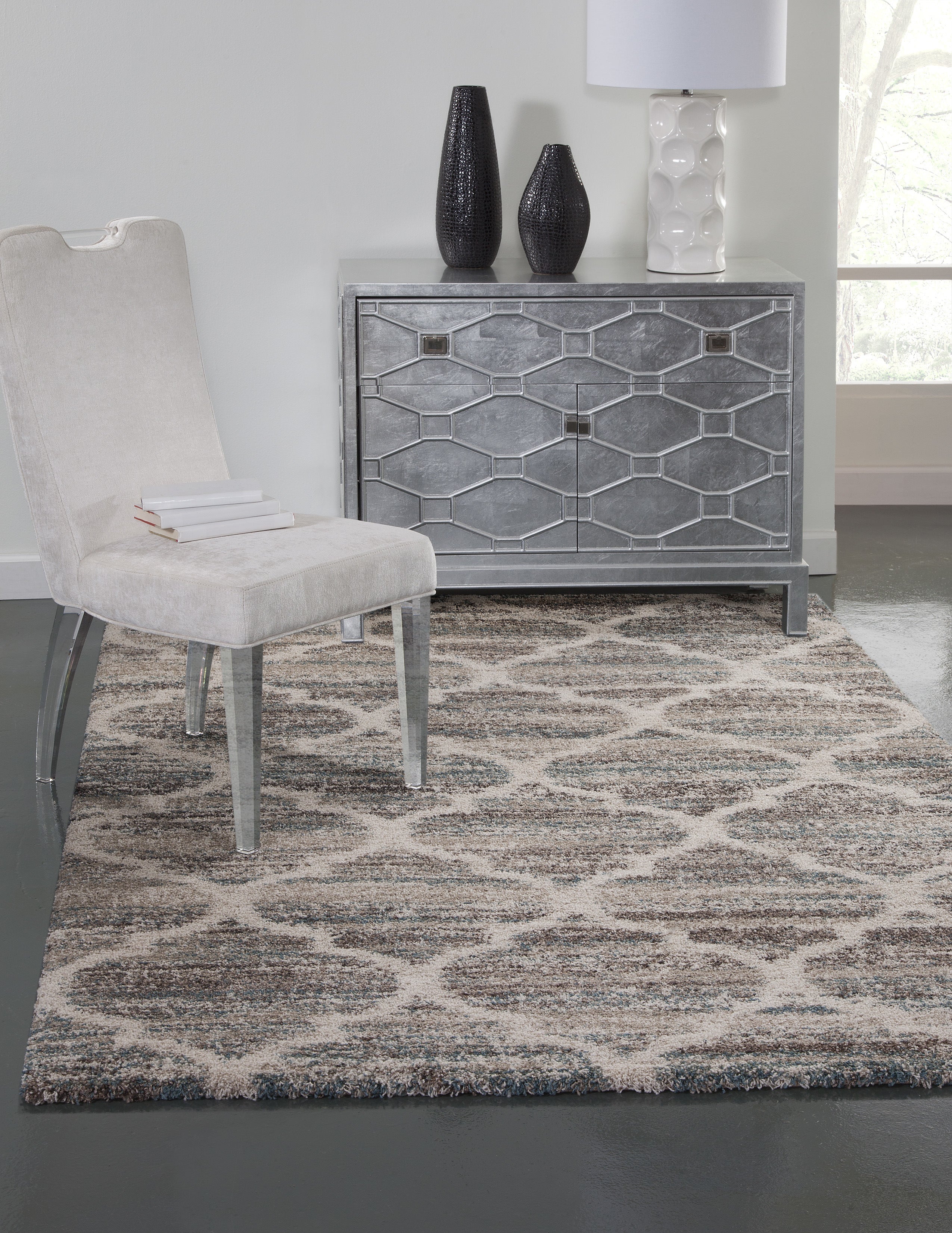 Trellis Blue/Brown/Tan Area Rug 5x8