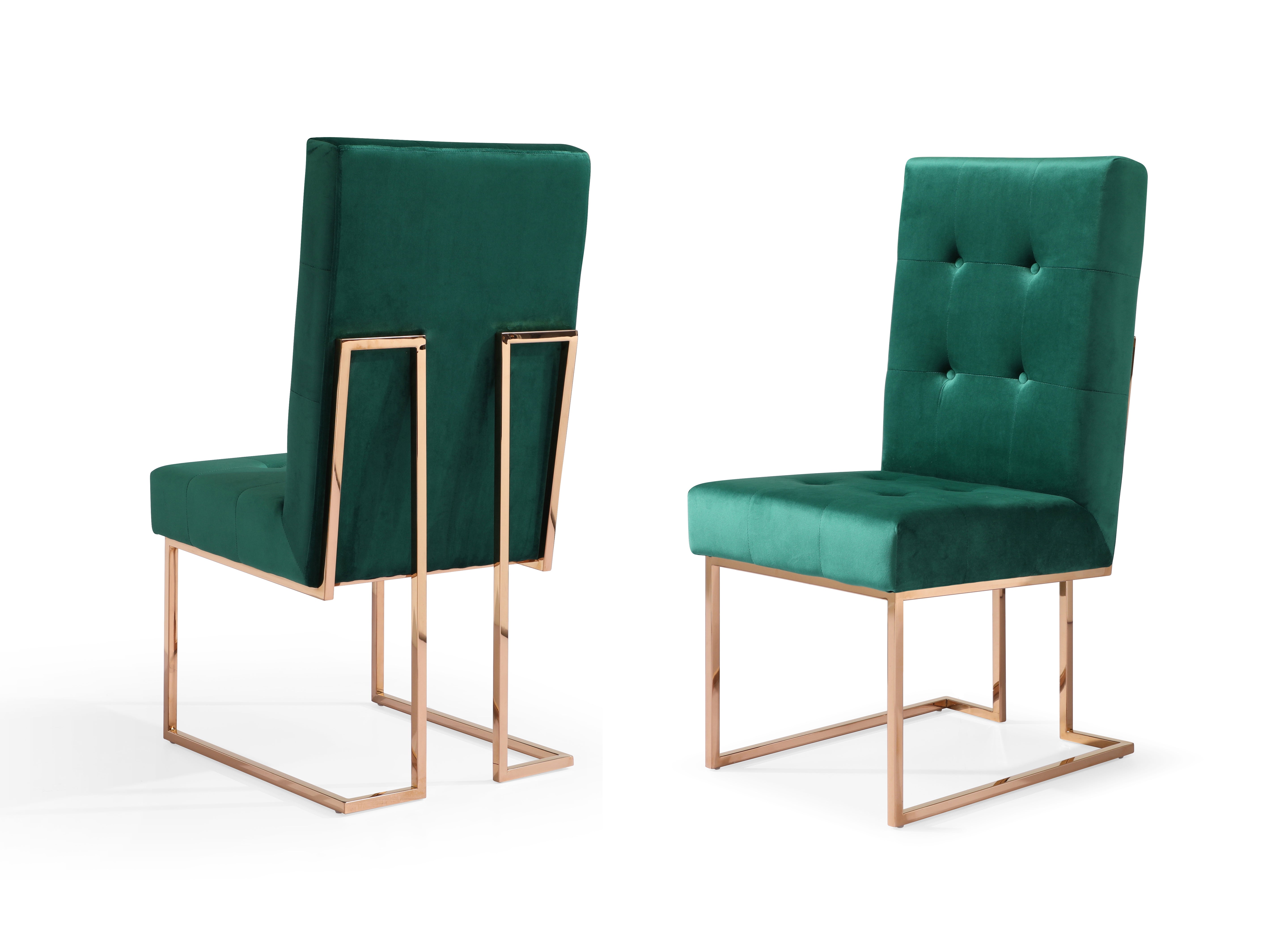 Legend Modern Green Velvet & Rose Gold Dining Chair (Set of 2)