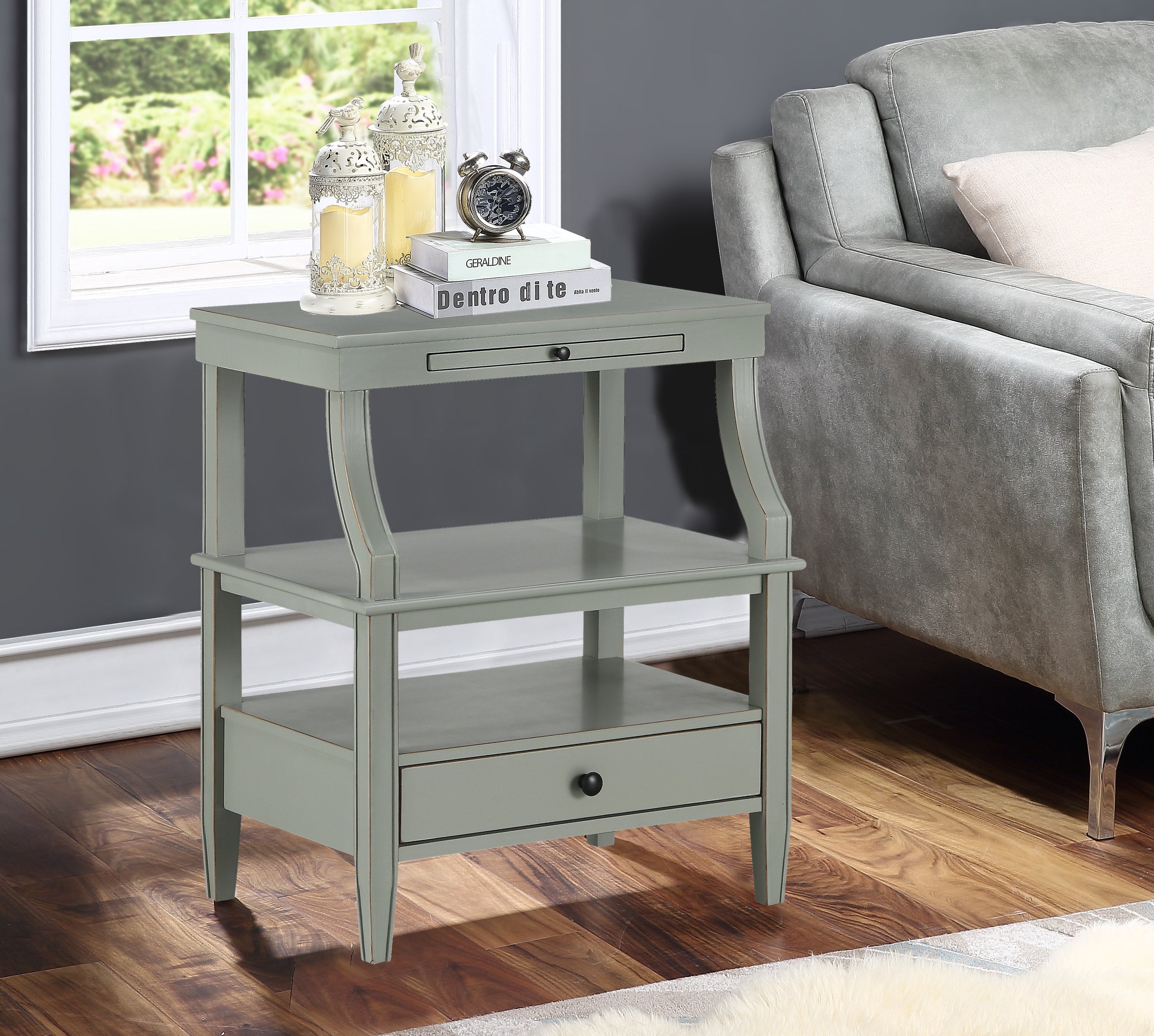 Newland Antique Grey Storage Nightstand