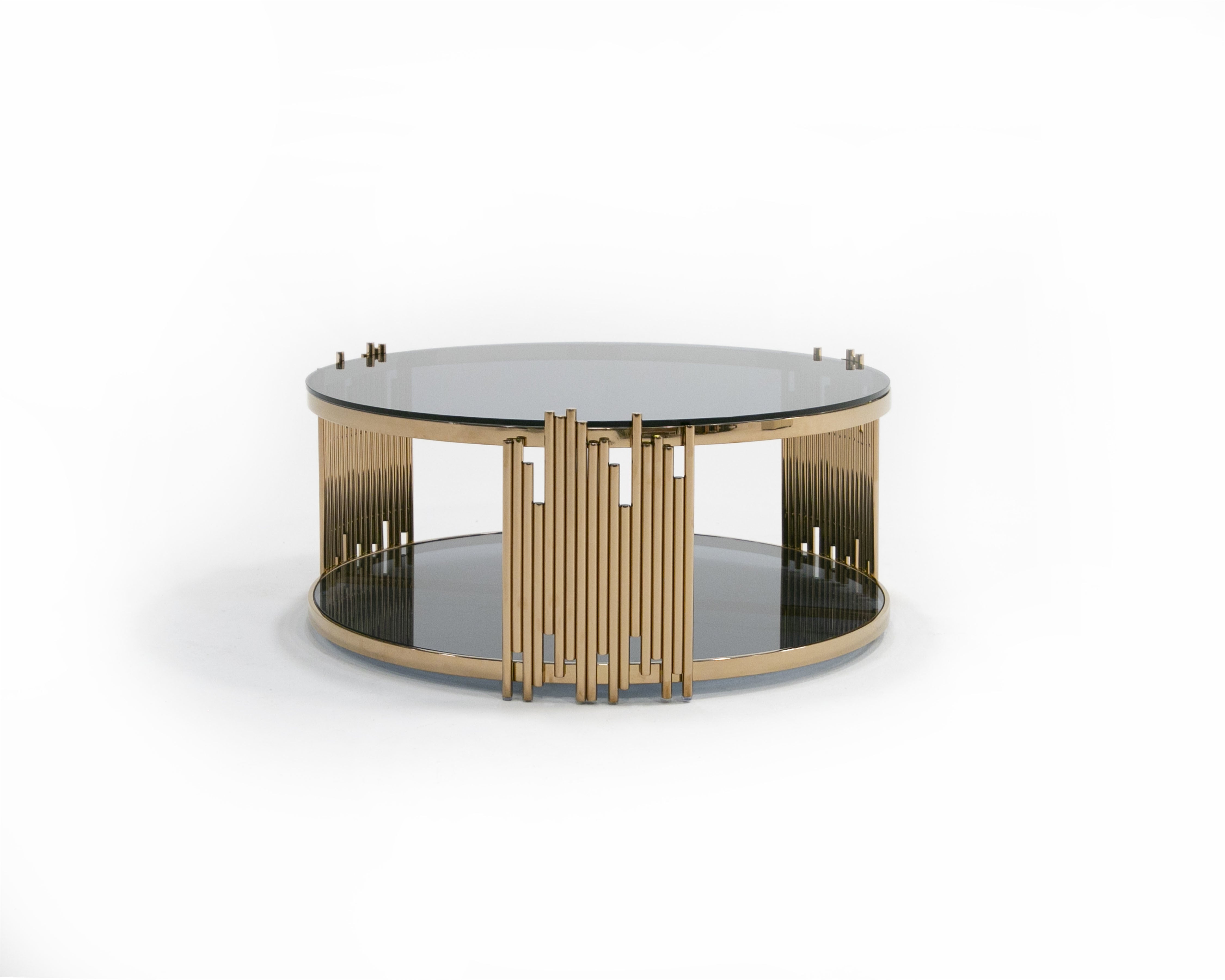 Bryce Modern Smoked Glass & Rosegold Round Coffee Table