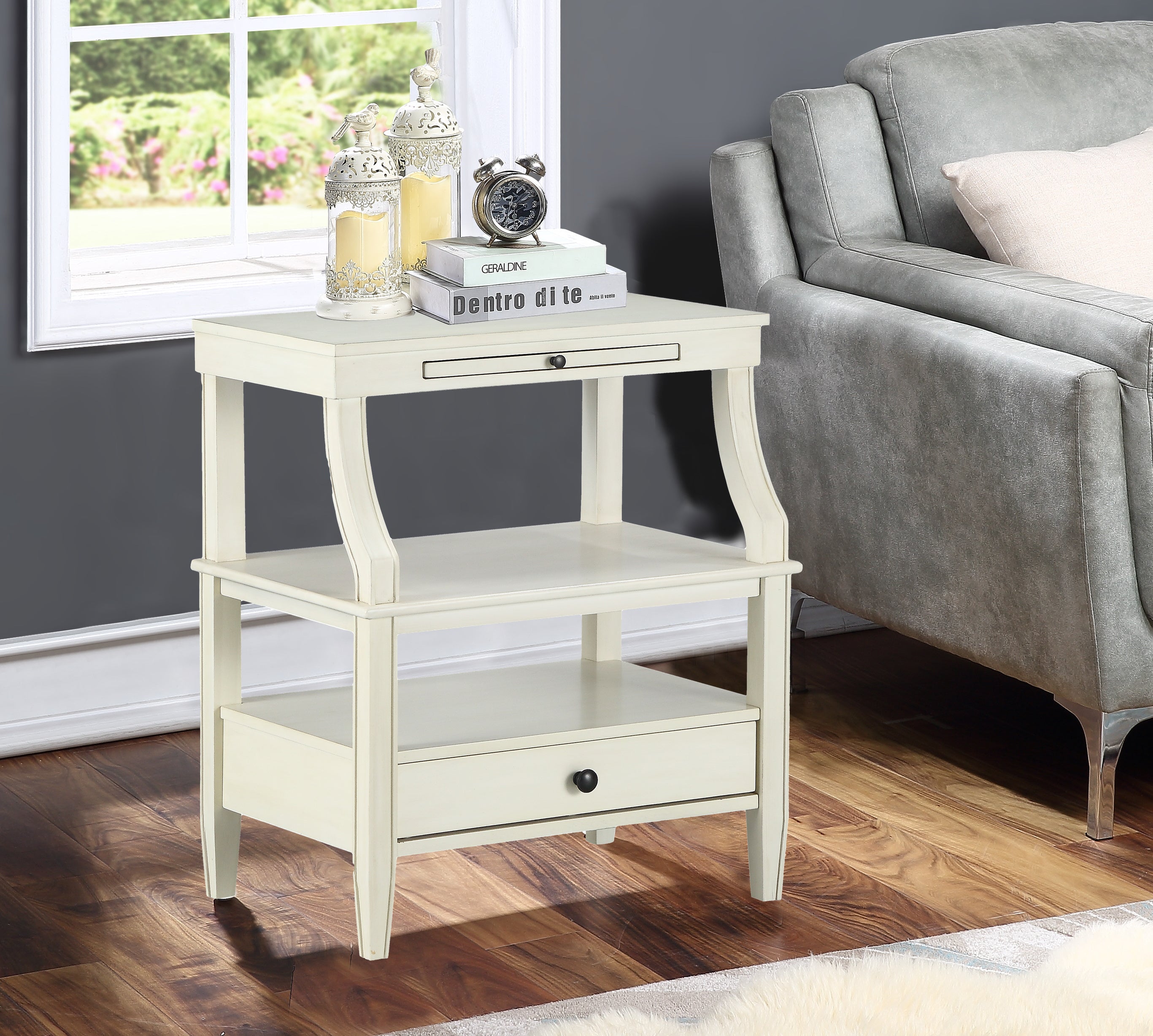 Newland Antique White Storage Nightstand