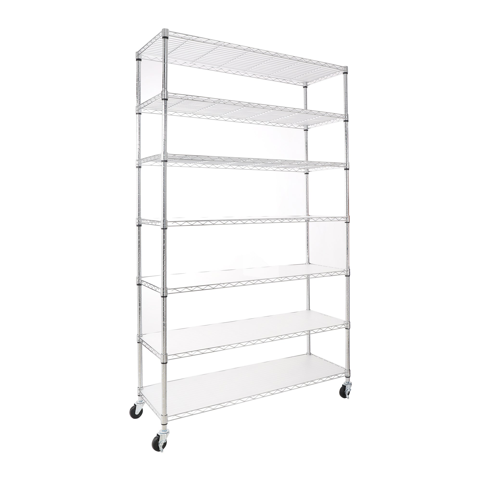 7 Tier Wire Shelving Unit, 2450 LBS NSF Height Adjustable Metal Garage Storage Shelves with Wheels, Heavy Duty Storage Wire Rack Metal Shelves - Chrome