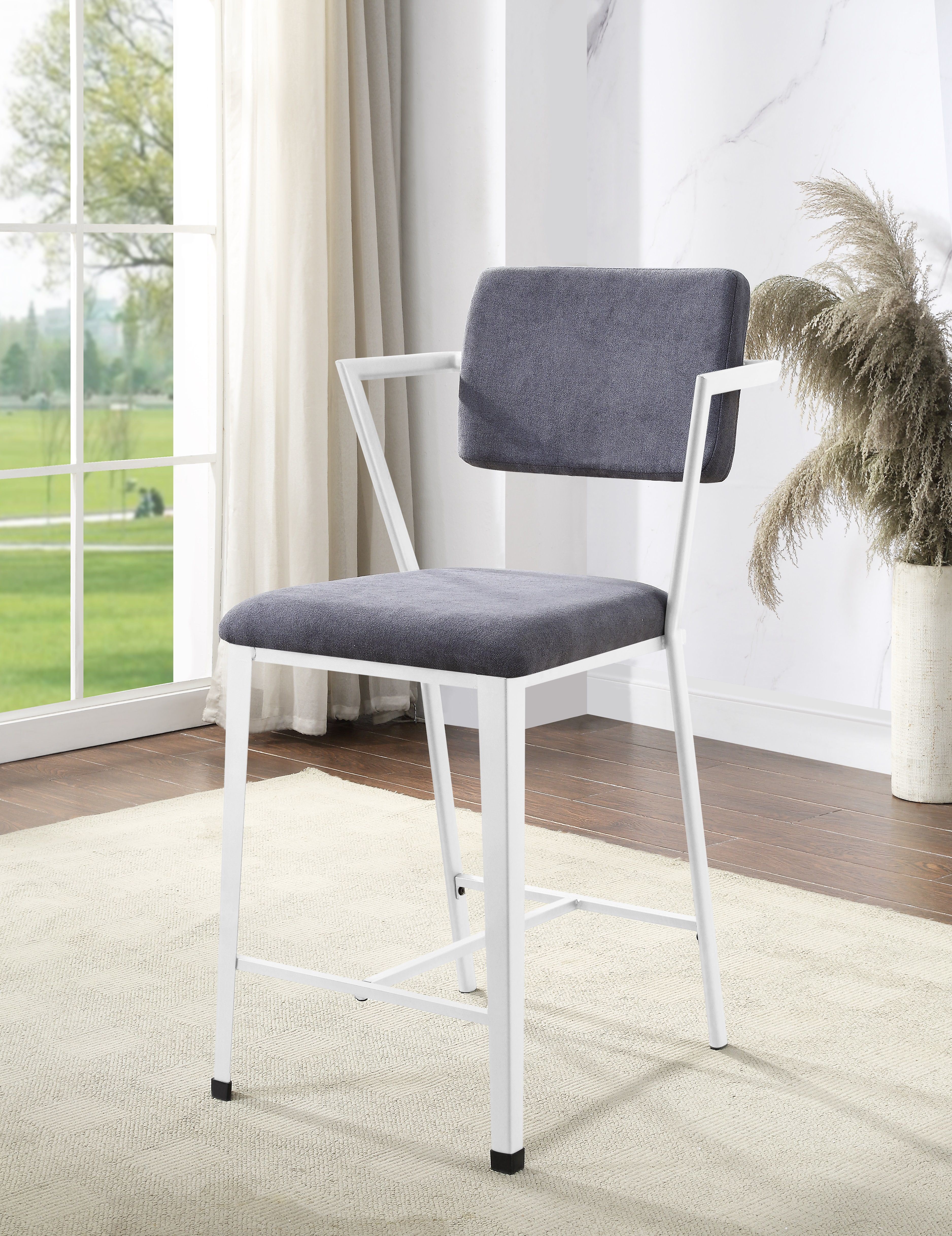 ACME Cargo Counter Height Chair (Set-2), Gray Fabric & White (2Pc/1Ctn) 77887