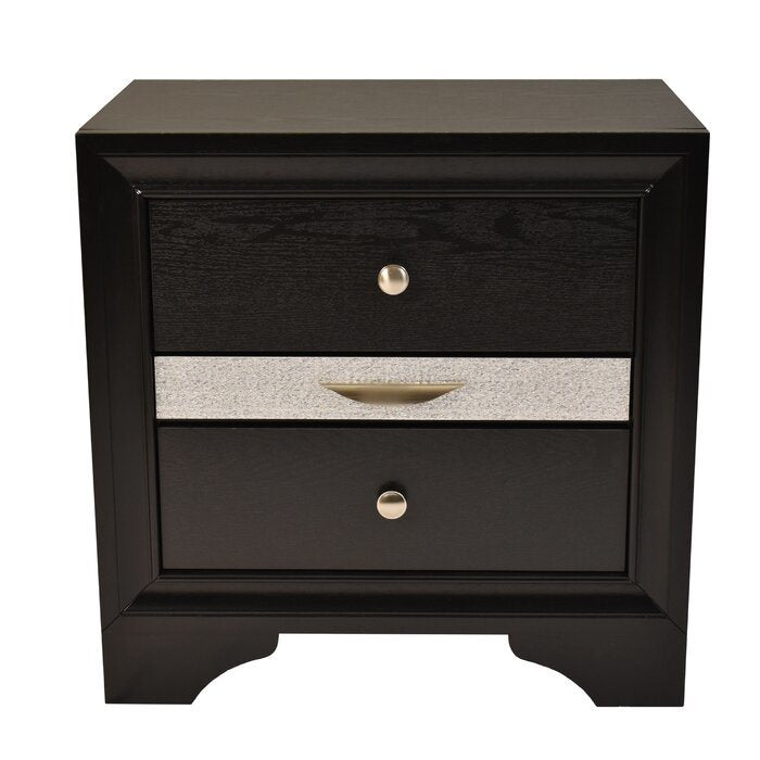 Matrix Traditional Style 2 Drawer Nightstand made with Wood in Black Color