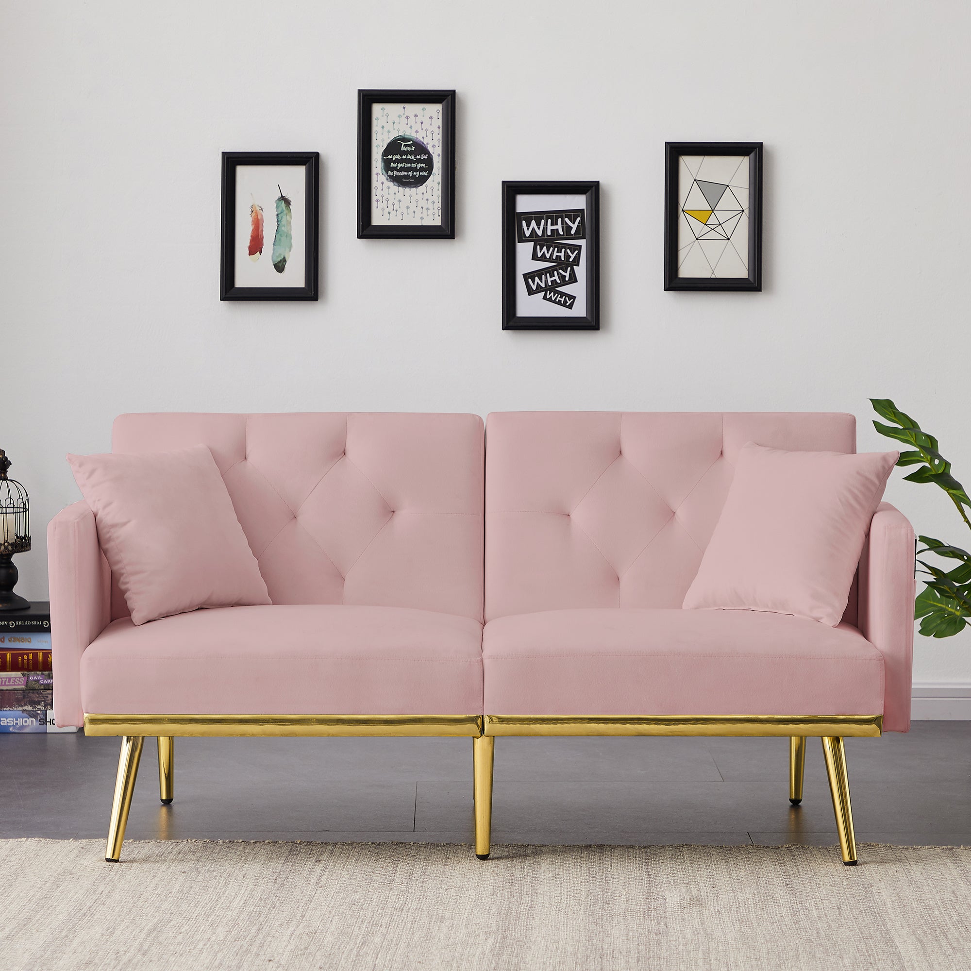 PINK VELVET SOFA BED