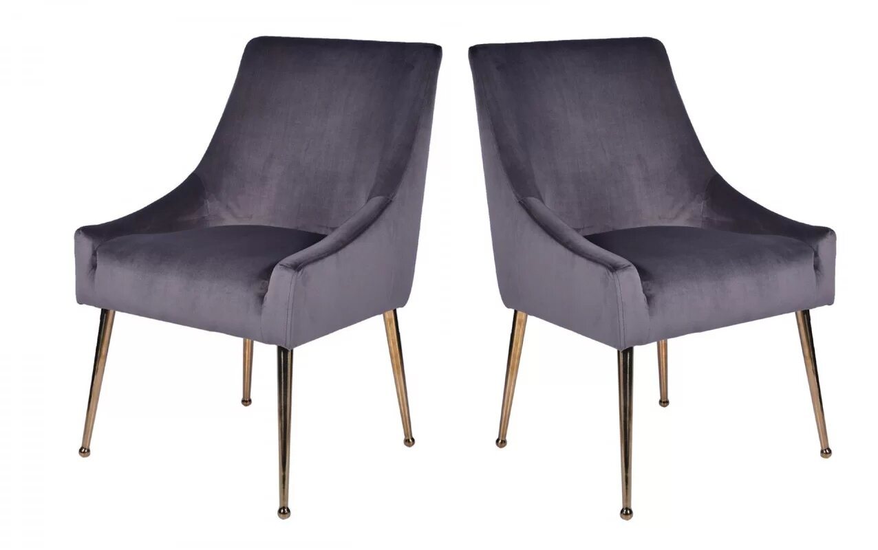 Castana Modern Grey Velvet & Gold Dining Chair (Set of 2)