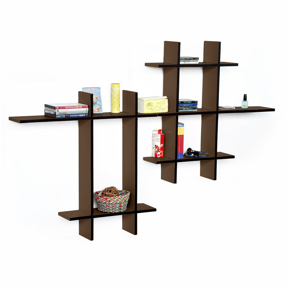 Trista - [Light Coffee-MEGA] Leather Cross Type Shelf / Bookshelf / Floating Shelf (9 pcs)