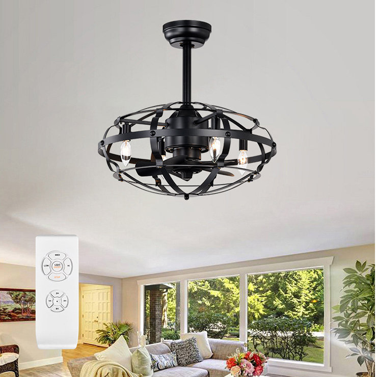 Hot Sell Industrial Ceiling Fan Light Kit for Living Room Bedroom Kitchen and Bladeless Caged Ceiling Fan with Lights