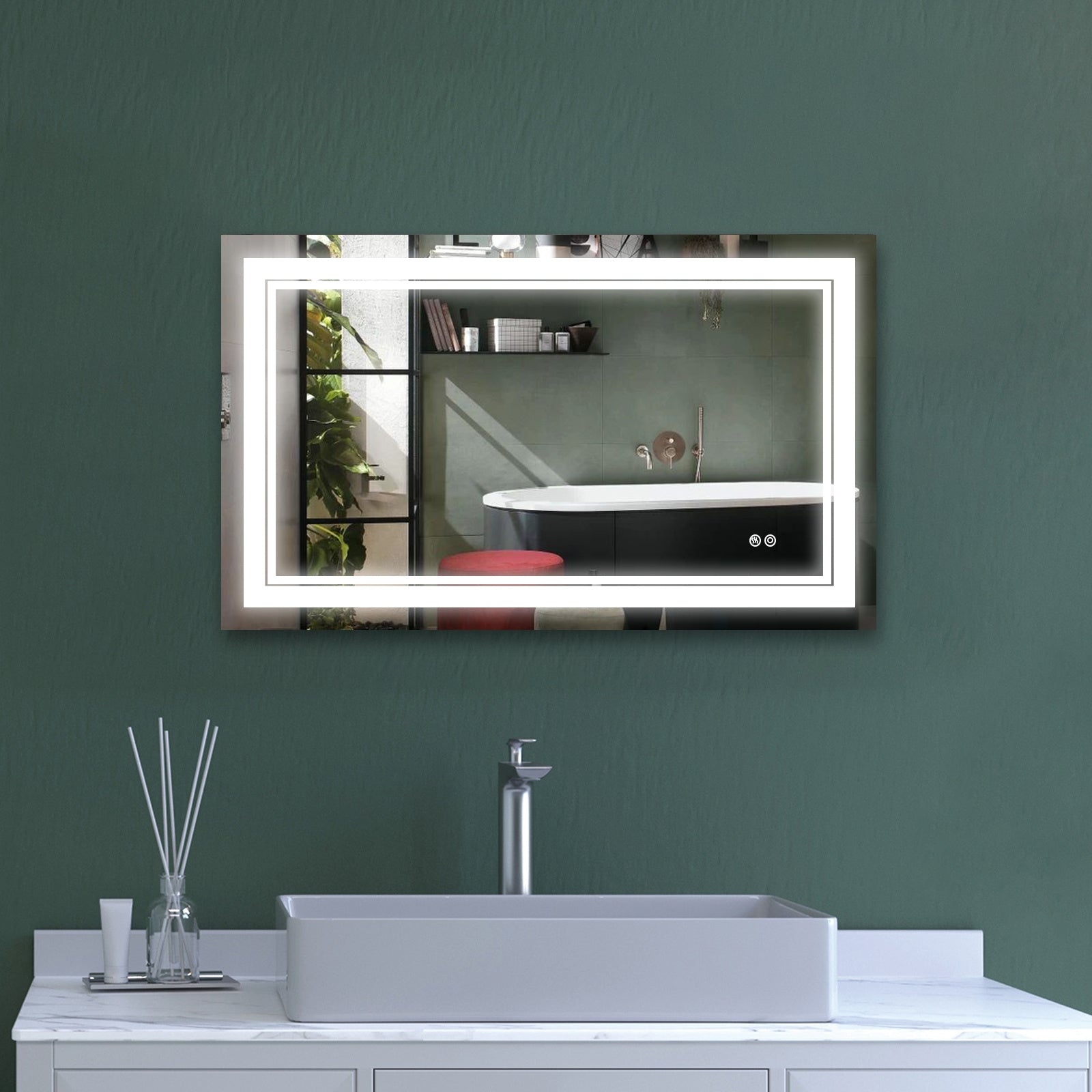 40x24 Inch LED Lighted Bathroom Mirror with 3 Colors Light, Wall Mounted Bathroom Vanity Mirror with Touch Button, Anti-Fog Dimmable Makeup Mirror (Horizontal/Vertical)