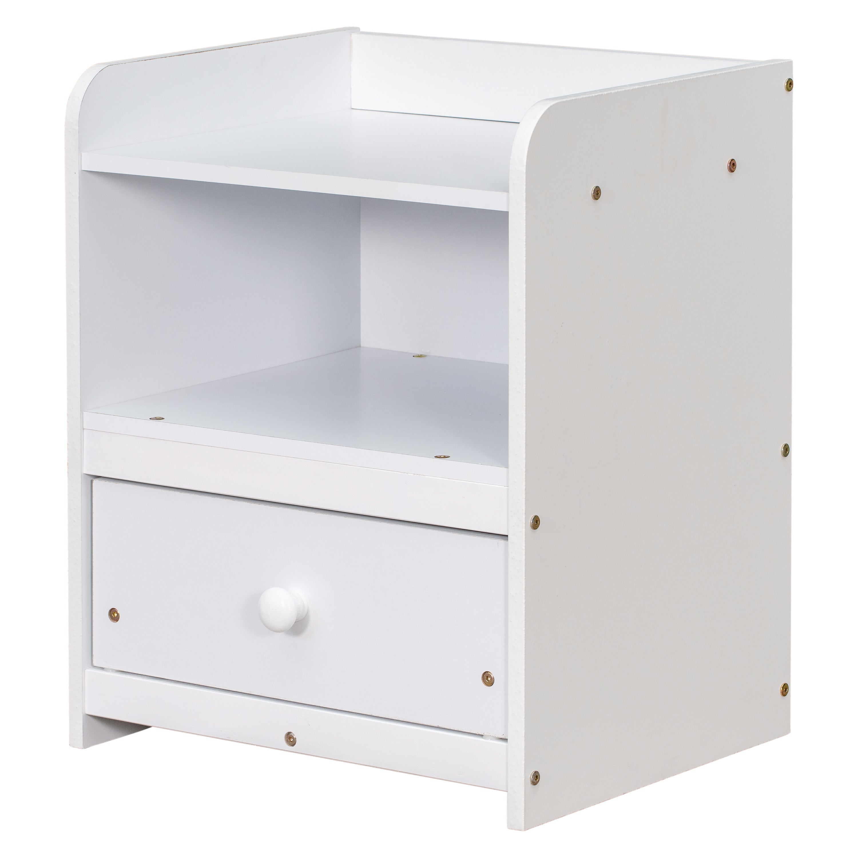 Nightstand, Bedside Table with Open Storage Cabinet, Drawer,White