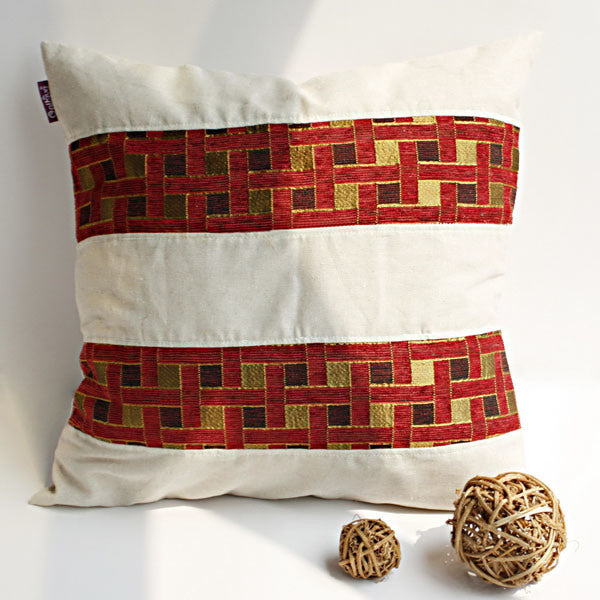 Onitiva - [Passion Red Valley] Linen Patch Work Pillow Cushion Floor Cushion (19.7 by 19.7 inches)