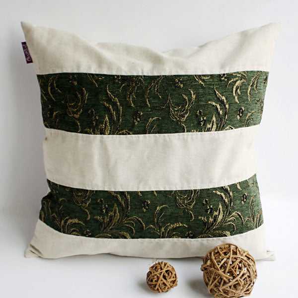 Onitiva - [Green Lake] Linen Stylish Patch Work Pillow Cushion Floor Cushion (19.7 by 19.7 inches)