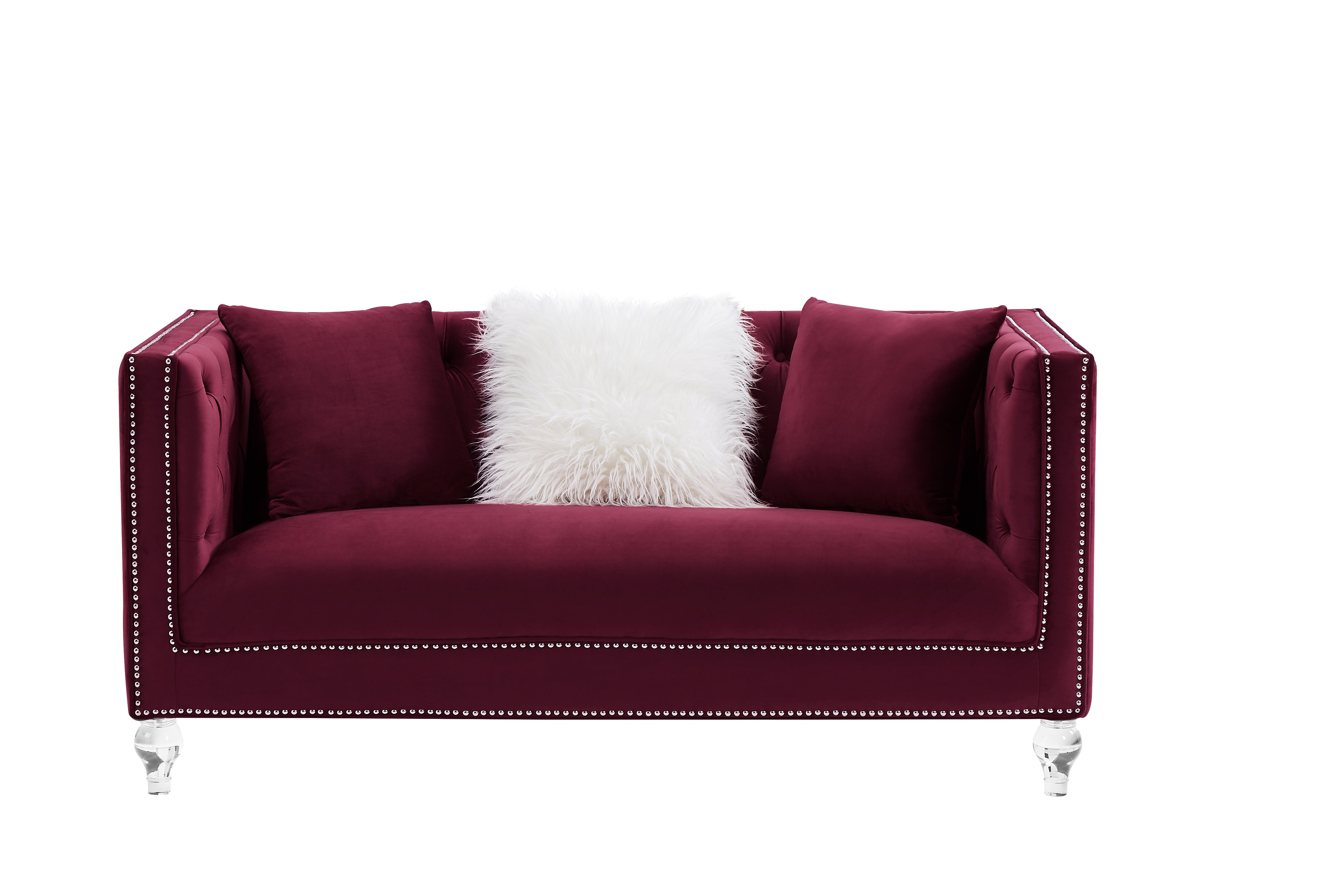 Two-seater red velvet sofa