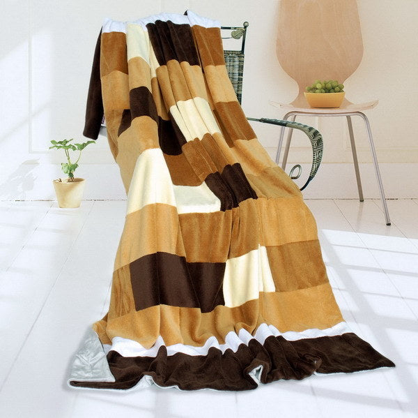 Onitiva - [Brown & White] Soft Coral Fleece Patchwork Throw Blanket (59 by 78.7 inches)