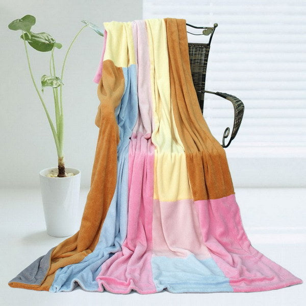 Onitiva - [Spring Breeze] Soft Coral Fleece Patchwork Throw Blanket (59 by 78.7 inches)