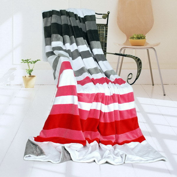 Onitiva - [Stripes - Fantastic Dreams] Soft Coral Fleece Patchwork Throw Blanket (59 by 78.7 inches)