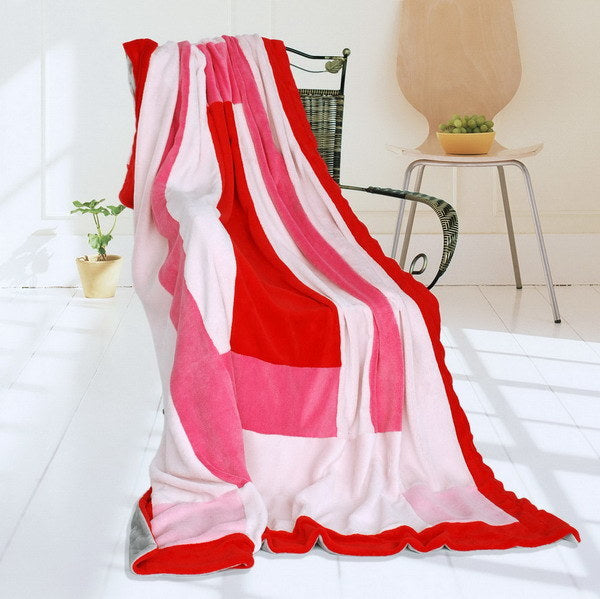 Onitiva - [Rosy Clouds] Soft Coral Fleece Patchwork Throw Blanket (59 by 78.7 inches)