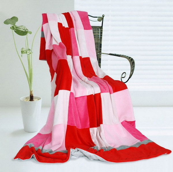 Onitiva - [Plaids - Hoodwinked] Soft Coral Fleece Patchwork Throw Blanket (59 by 78.7 inches)