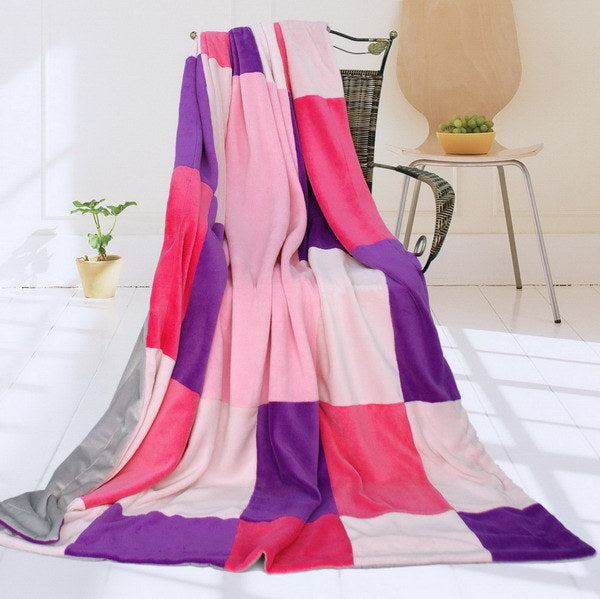 Onitiva - [Lavender Love] Soft Coral Fleece Patchwork Throw Blanket (59 by 78.7 inches)