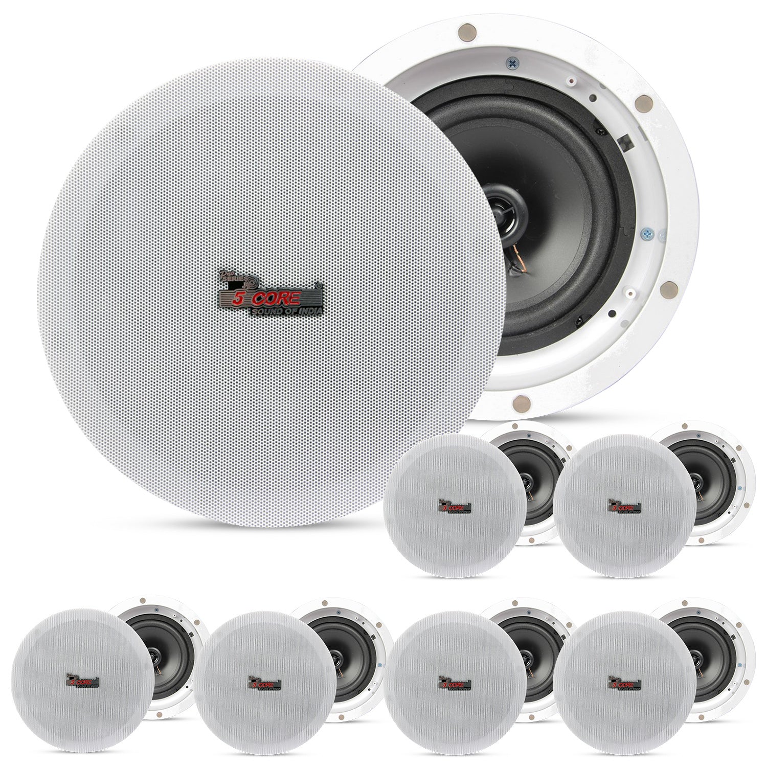 5 CORE 6.5' Inch Outdoor Indoor in Ceiling Speaker, Flush Mount in Wall Universal Speakers Waterproof for Paging Restaurant, Placement, Covered Porches CL 6.5-12 2W 6PCS