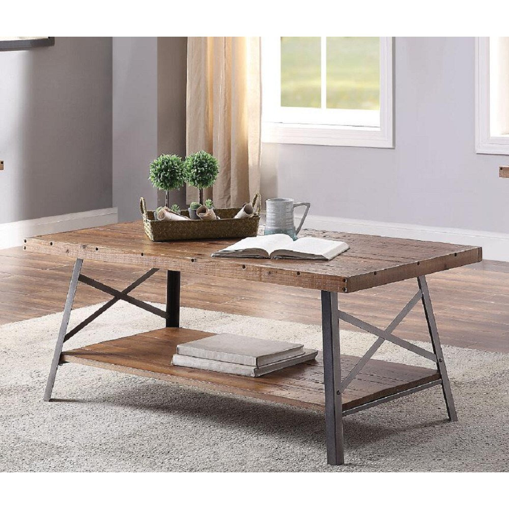 ACME Ikram Coffee Table in Weathered Oak & Sandy Black 81175