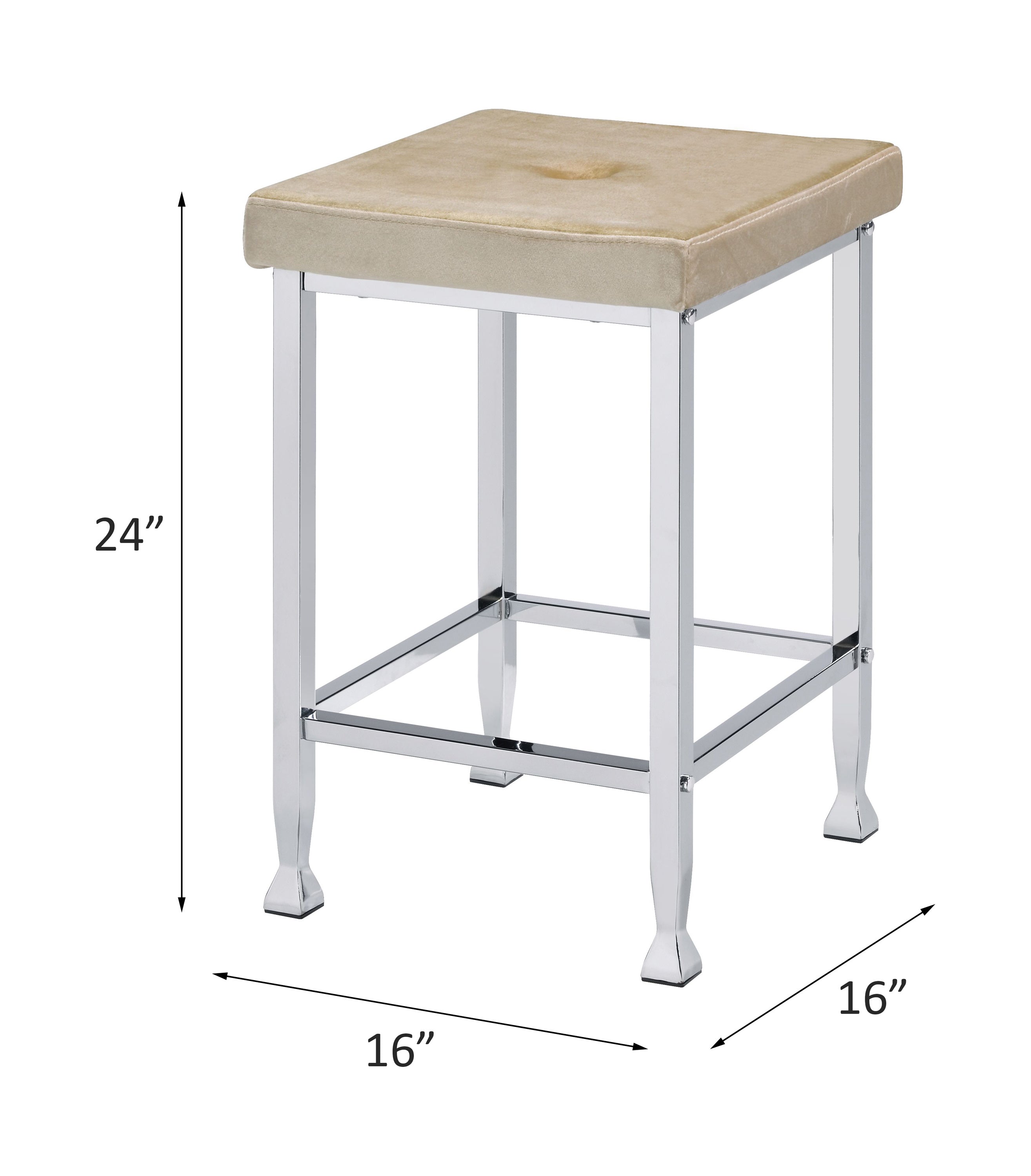 ACME Raine Counter High Stool, Beige Velvet & Chrome Finish 74007