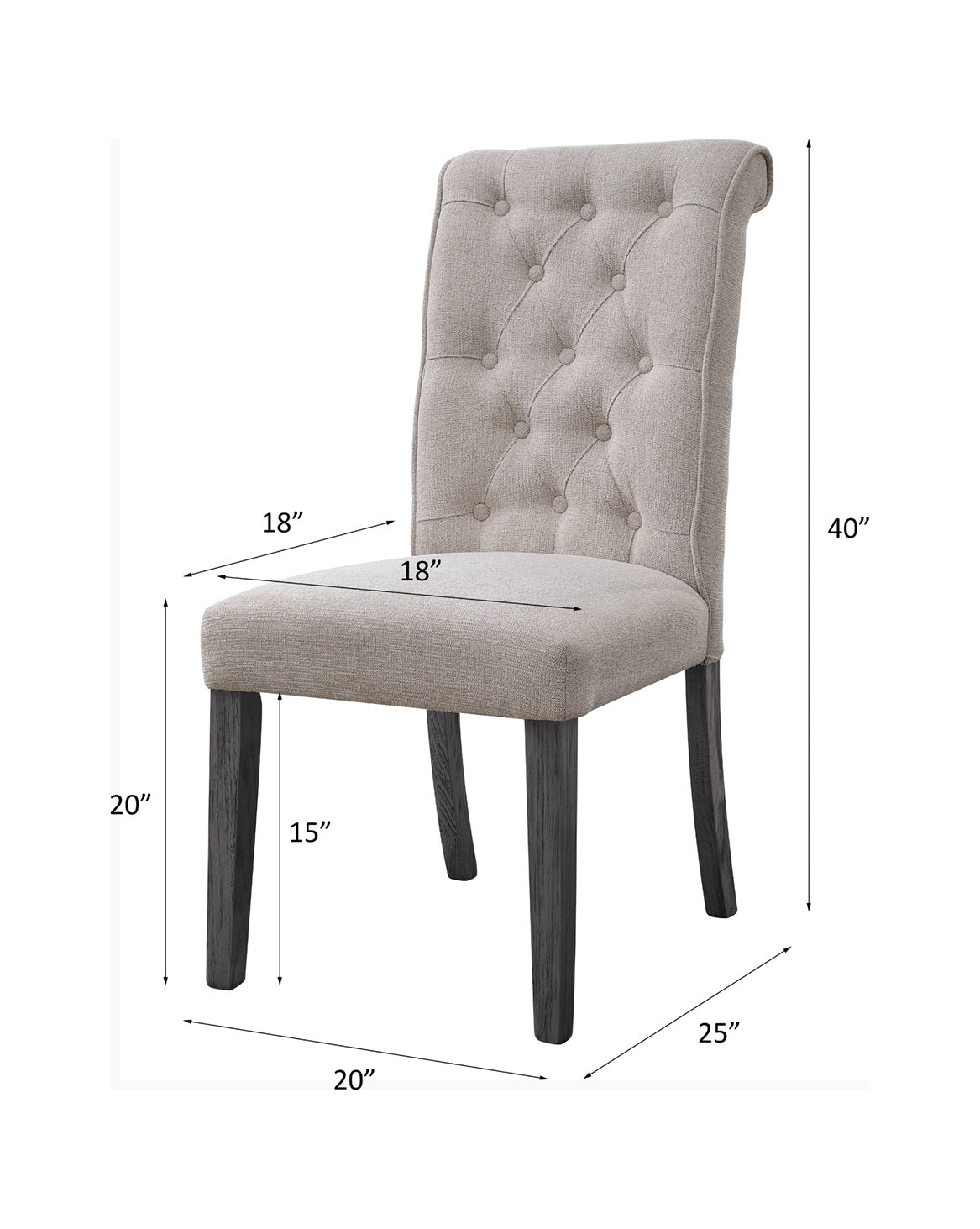 ACME Yabeina Side Chair (Set-2), Beige Linen & Gray Finish 73267