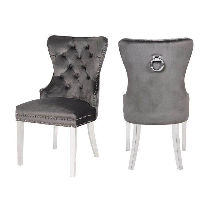 Erica 2 Piece Stainless Steel Legs Chair Finish with Velvet Fabric in Dark Gray