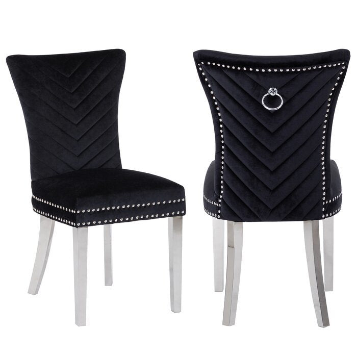 Eva 2 Piece Stainless Steel Legs Chair Finish with Velvet Fabric in Black