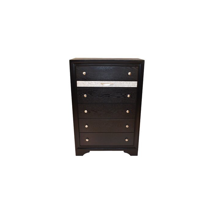 Matrix Traditional Style 5 Drawer Chest made with Wood in Black