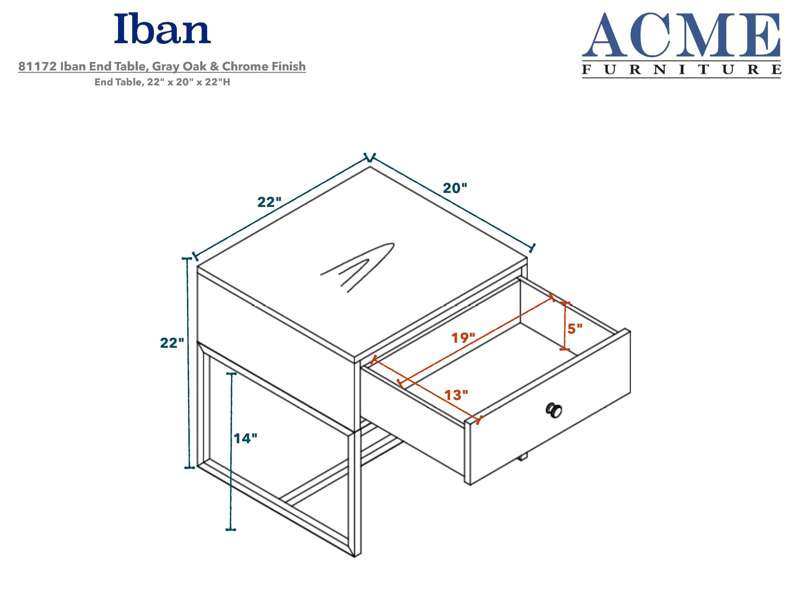 ACME Iban End Table in Gray Oak & Chrome 81172