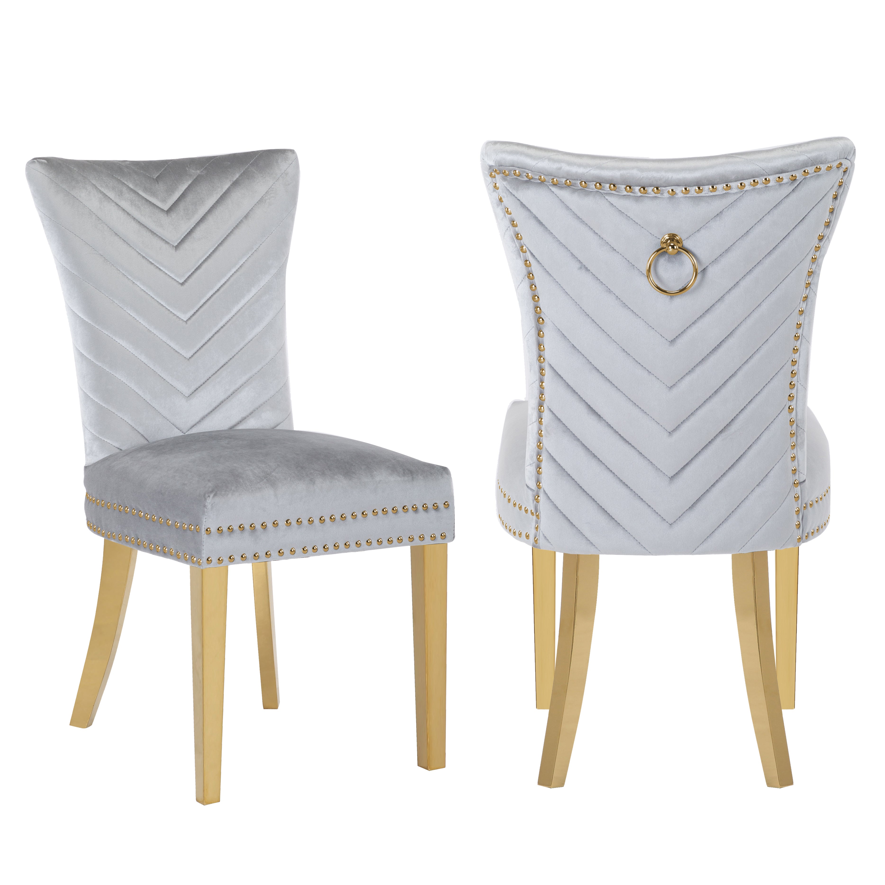 Eva 2 Piece Gold Legs Dining Chairs Finished with Velvet Fabric in Silver