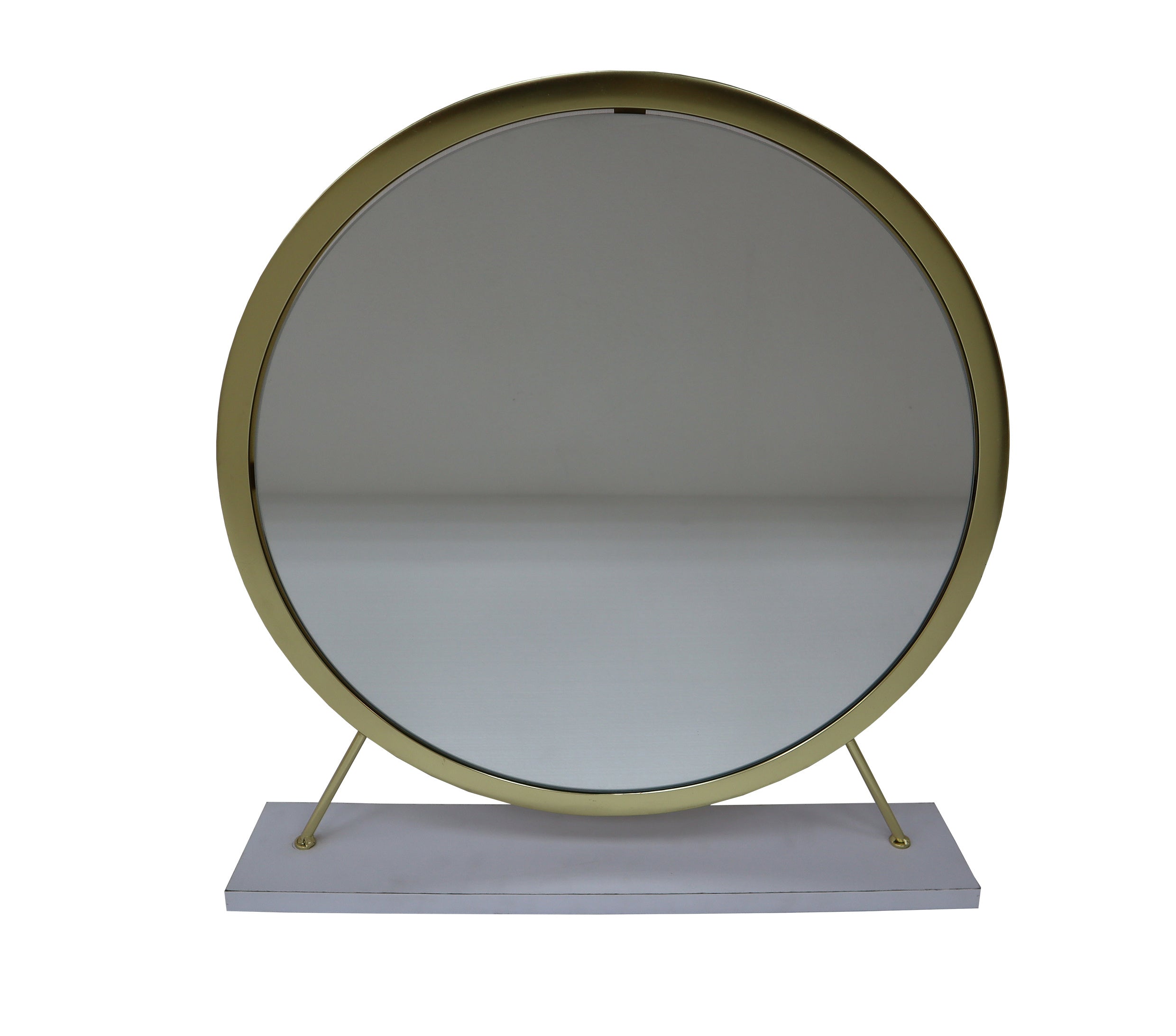 ACME Adao Vanity Mirror & Stool in Faux Fur, Mirror, White & Brass Finish AC00932