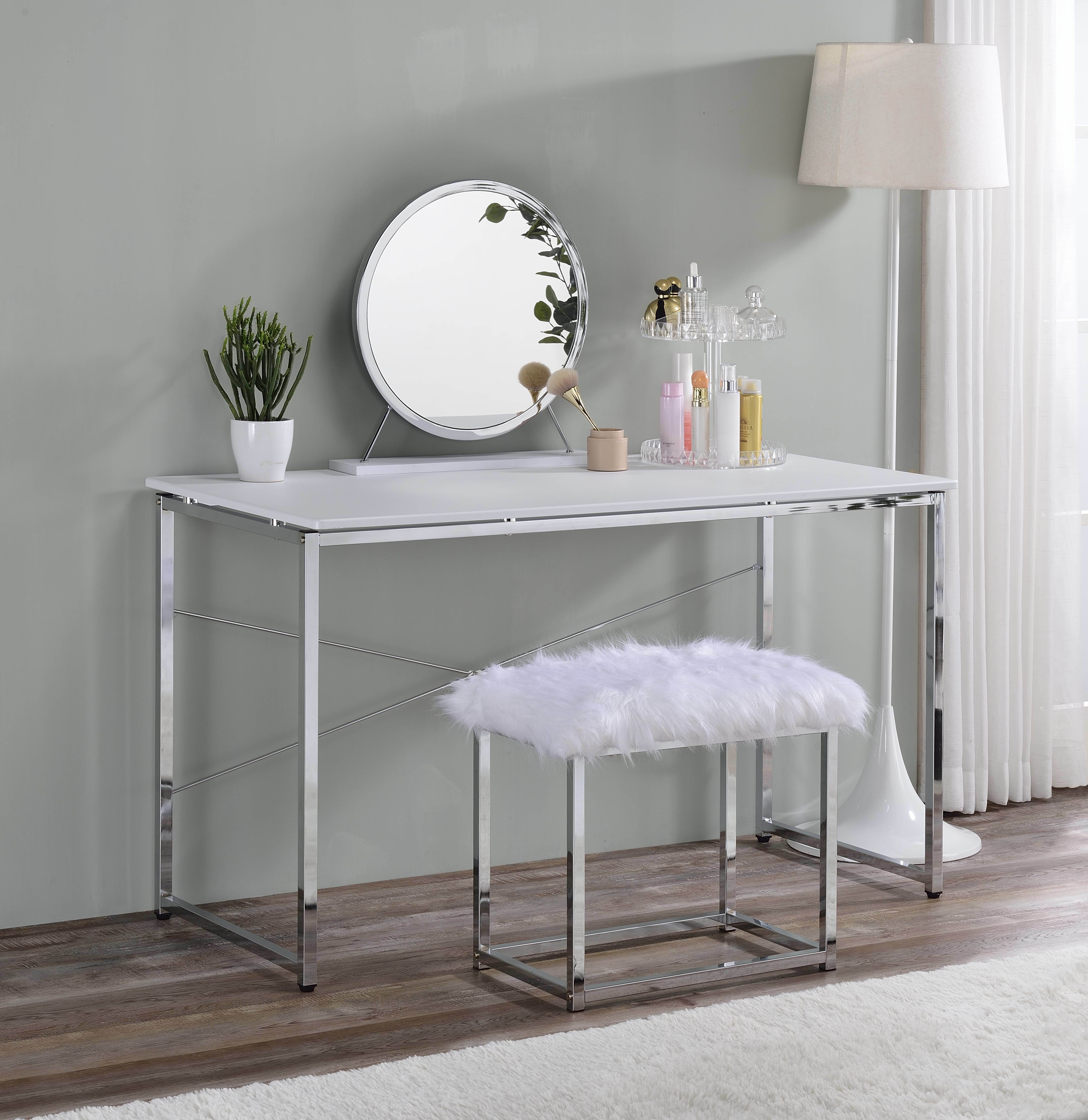 ACME Tennos Vanity Desk in White & Chrome Finish AC00903