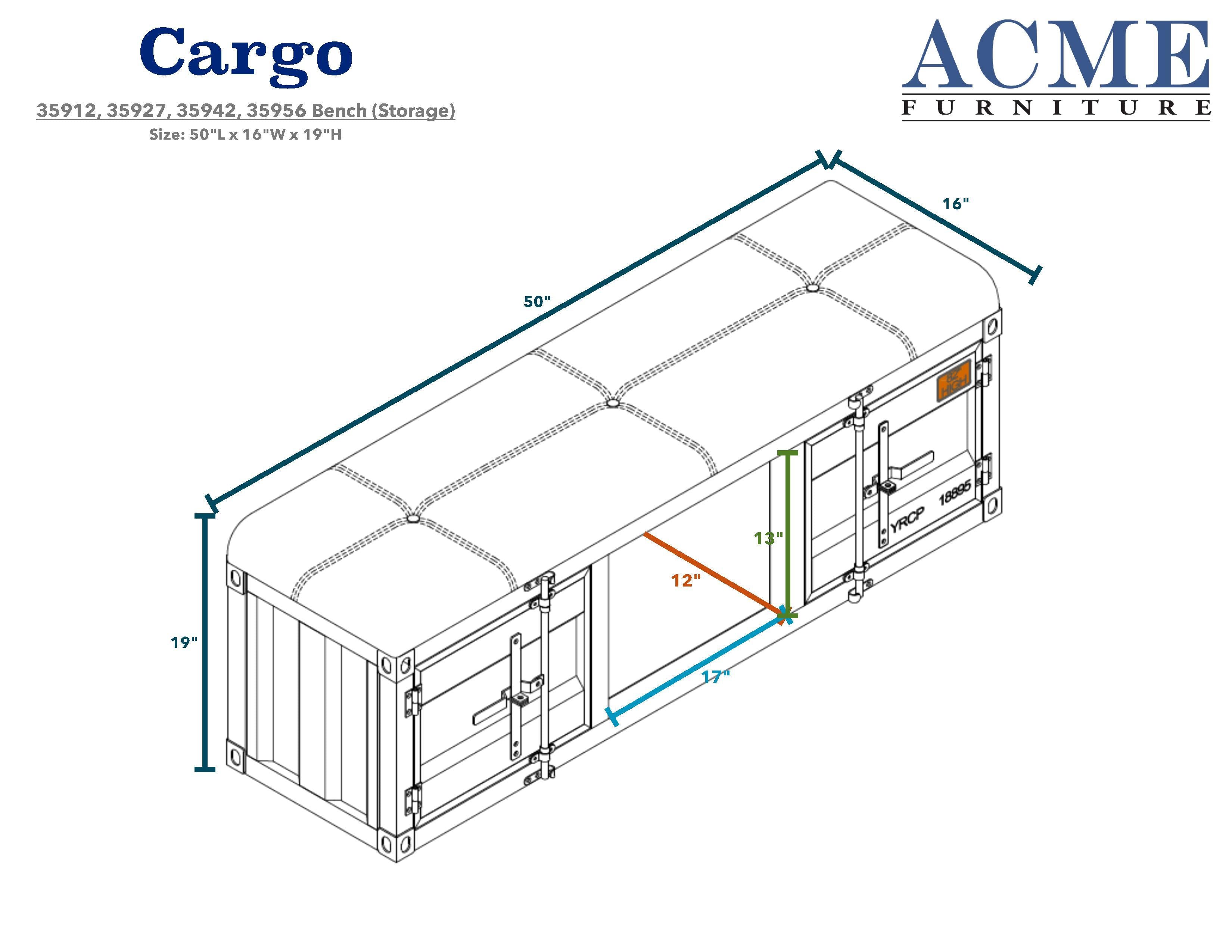 ACME Cargo Bench (Storage), Gray Fabric & Gunmetal 35927