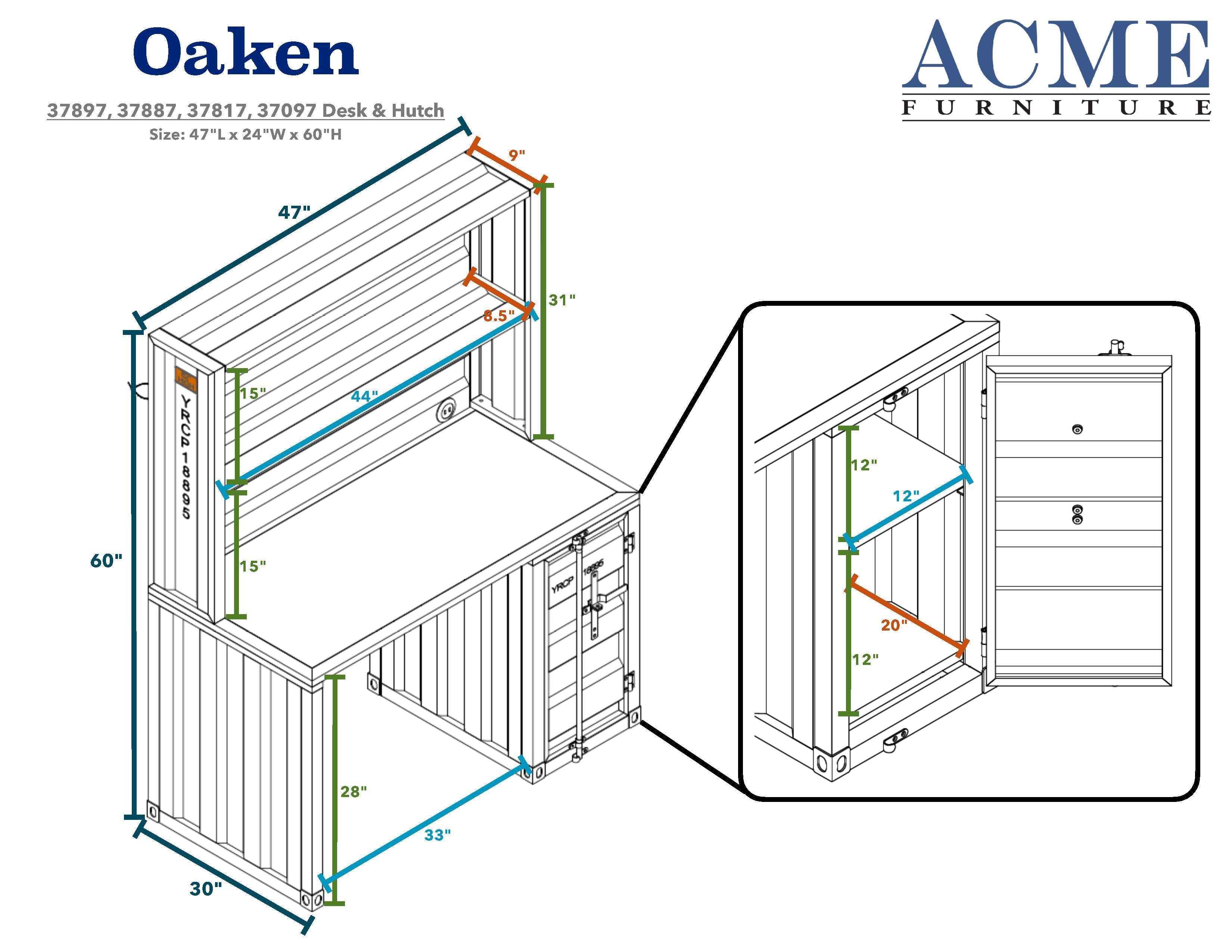 ACME Cargo Desk & Hutch, White 37887