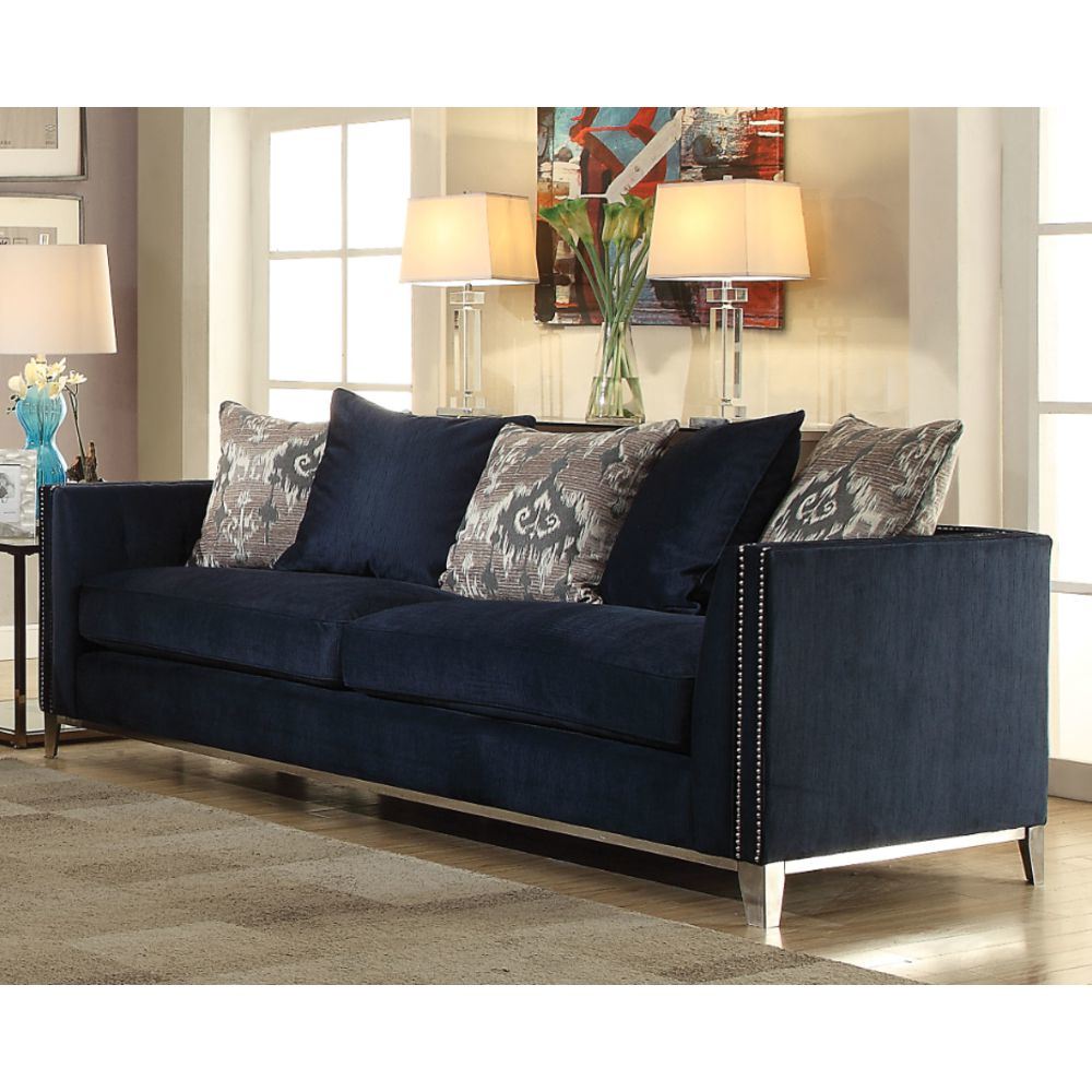 ACME Phaedra Sofa w/5 Pillows in Blue Fabric 52830