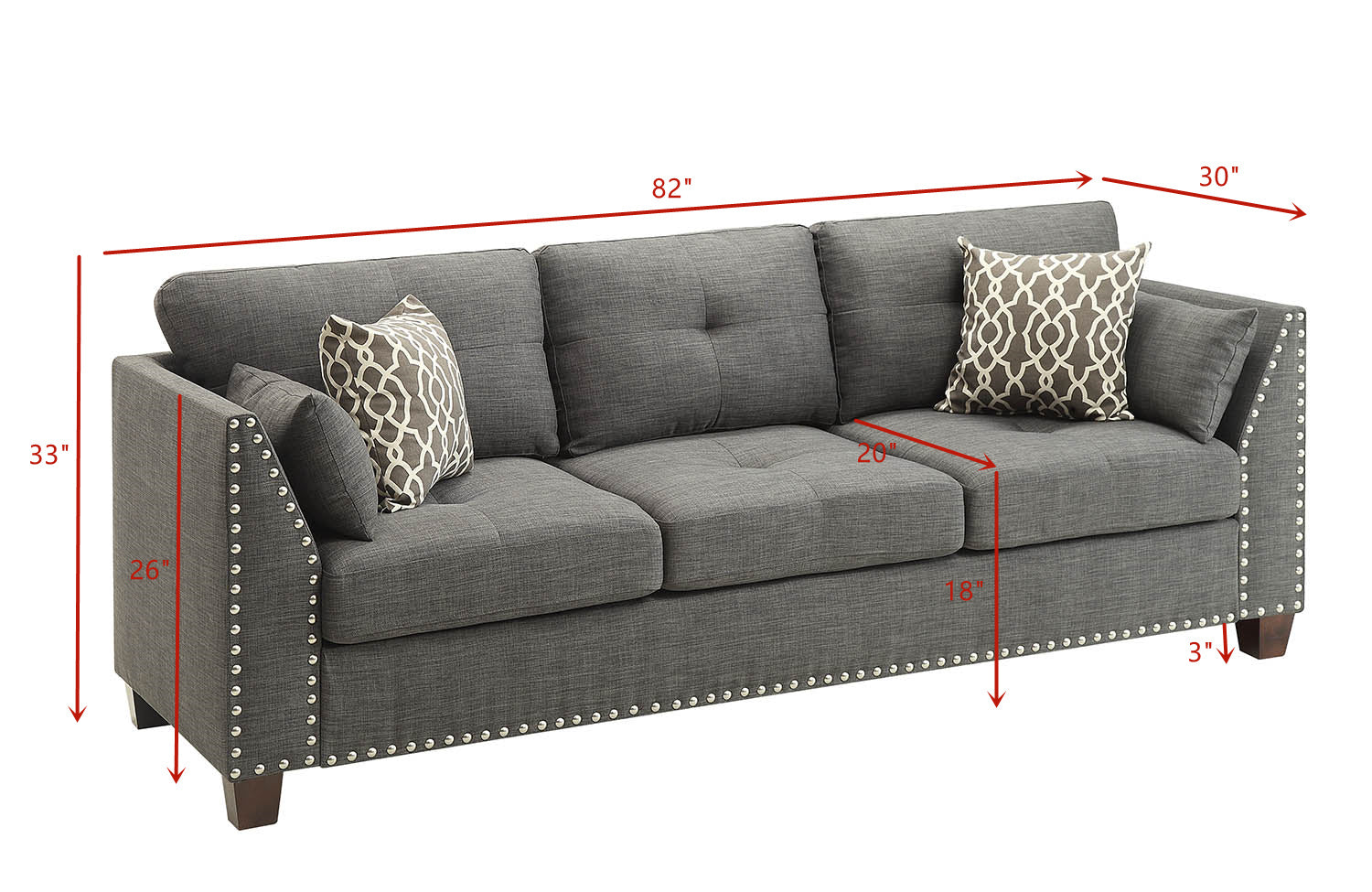 ACME Laurissa Sofa w/4 Pillows in Light Charcoal Linen 52405