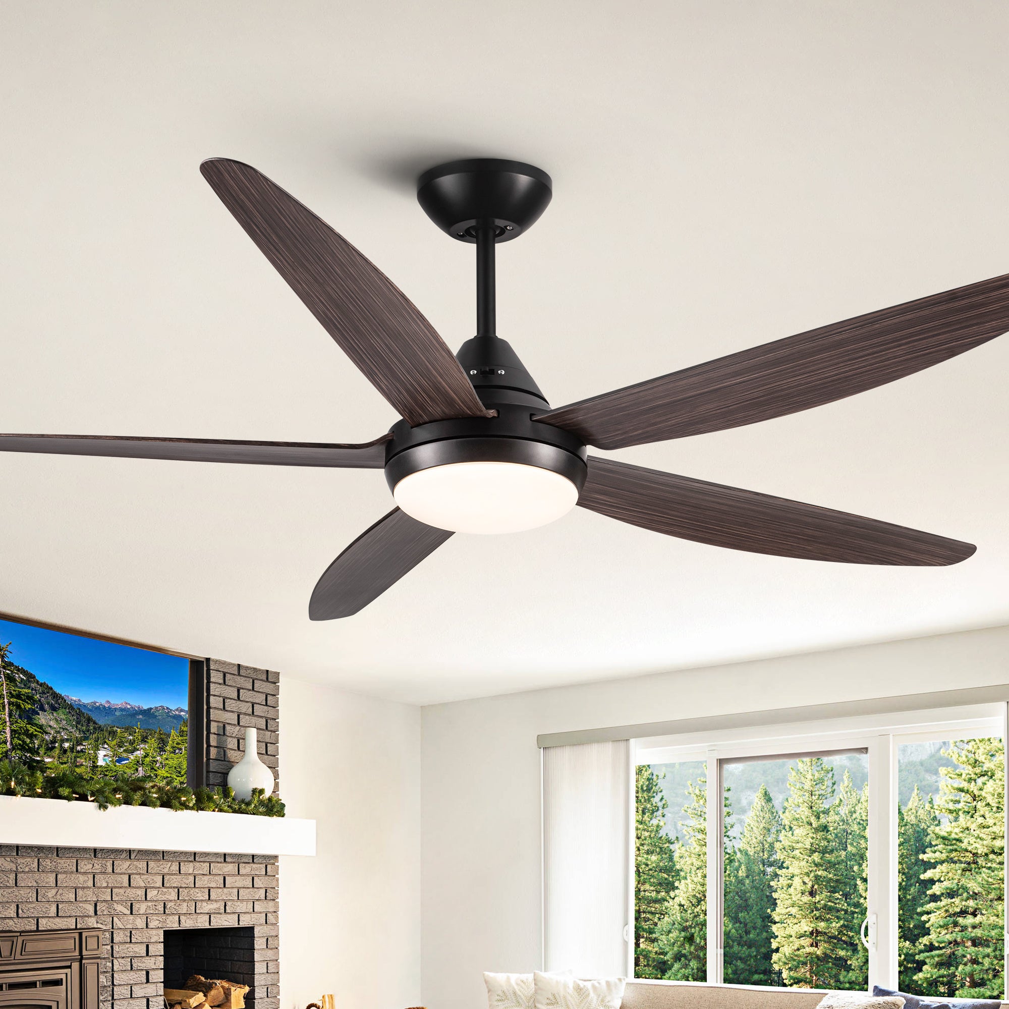 YUHAO 56 In Intergrated LED Ceiling Fan Lighting with Brown Wood Grain ABS Blade